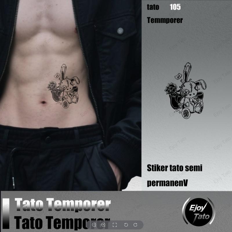 EjoyTato Tato Temporer Kelinci Mawar Stiker Tato Semi Permanen Anti Air Untuk Pria Danwanita Tempora