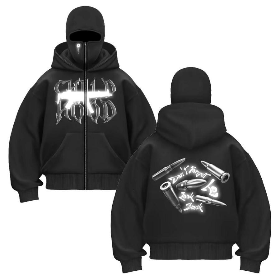 CHILDHOOD Hoodie Balaclava Zipper Reflektif Sablon Frenemy Jaket Boxy Hitam Pria Wanita
