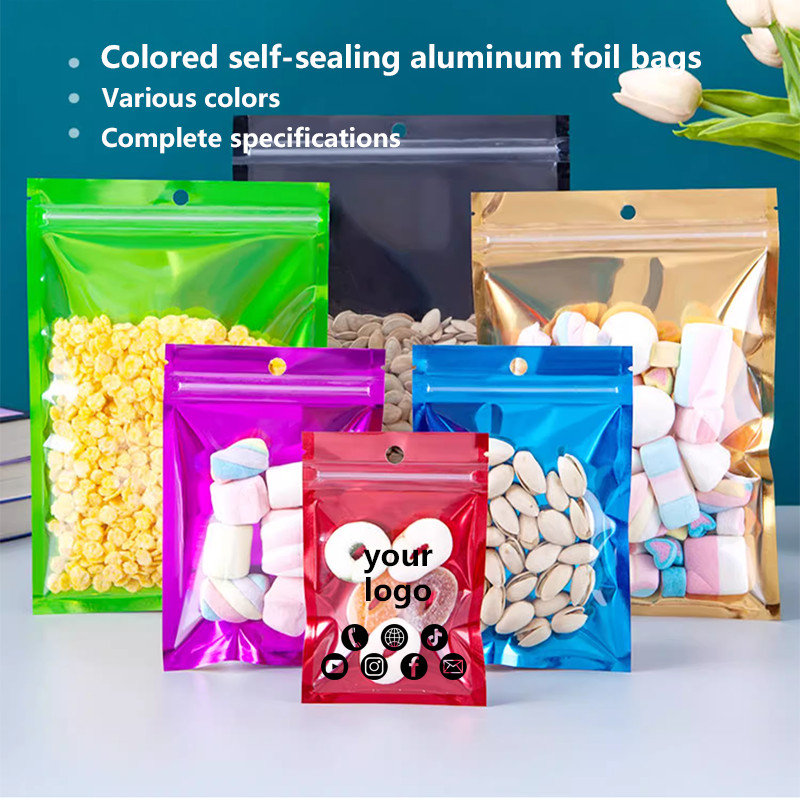 

100pcs Colorful Aluminum Foil Ziplock Bags Matte Bags Suitable for Small Products Sealed Packaging Bags with Customized Logo