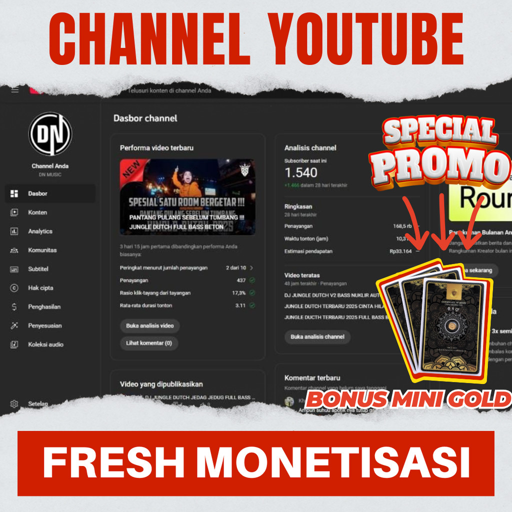 JUAL CHANNEL YOUTUBE SUDAH MONETISASI (FRESH) TINGGAL PAKAI