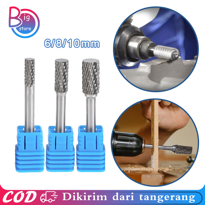6/8/10mm Mata Tuner Porting Besar Bor Ukir Baja Tungsten Burr Cylinder Shape Rotary Alat Tuner Mata