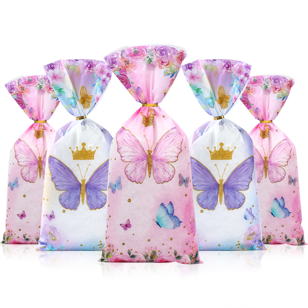 

25/50/100pcs Butterfly Theme Party Candy Bags Gift Packing Bags Butterfly Birthday Party Decor Kids Girl Baby Shower Supplies