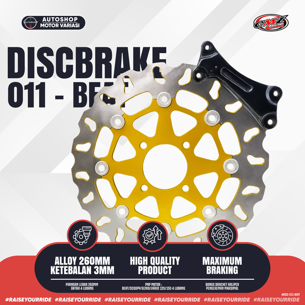 Piringan Cakram SCOOPY FI ESP POP 260MM – 4 Lubang Datar + Bracket Kaliper CMZ Racing