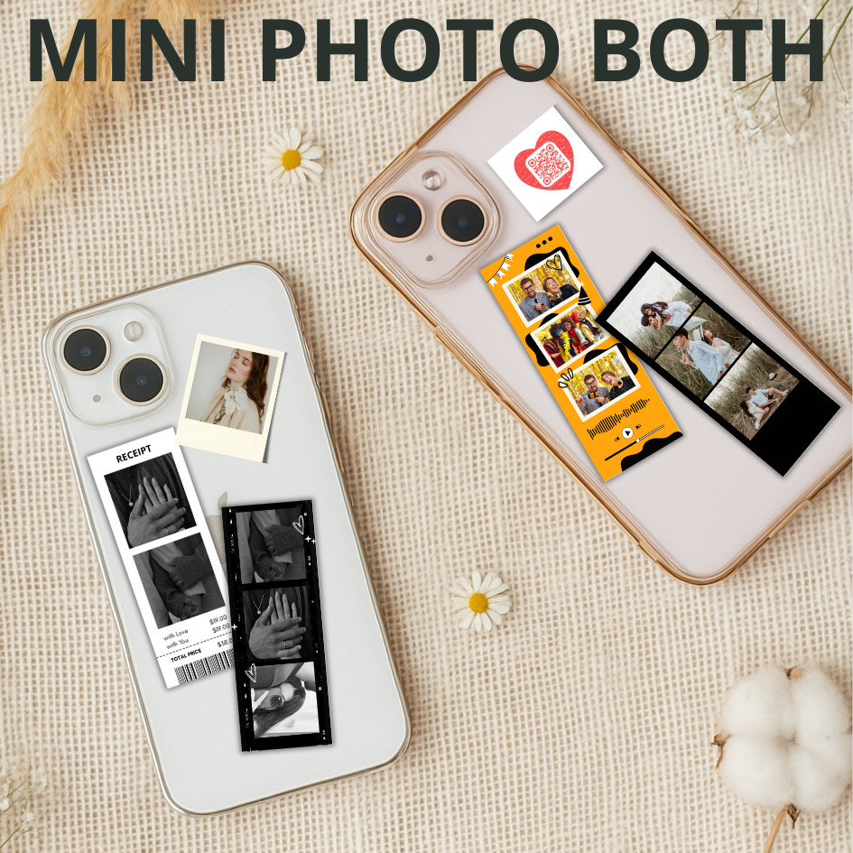 Custom Cetak Foto Mini Booth | Cetak Foto Strip Estetik Bisa Tambah Desain & Barcode Lagu
