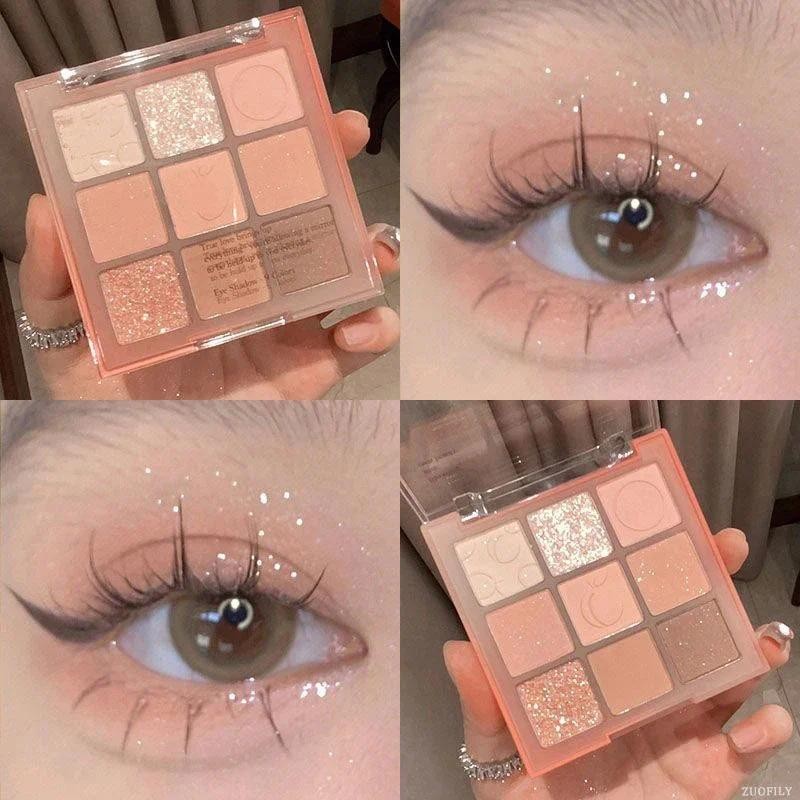 Cream Peach Eyeshadow Palette Sequins Pearlescent Eye Contour Glitter Pigment Shadow Pallete Cute Ma