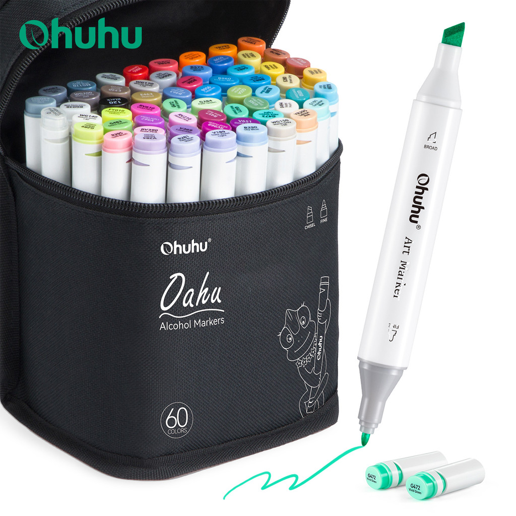 

Ohuhu Oahu 60 Colors Marker Pen Set Alcohol Art Markers Dual Tips Felt Pen Sketching Drawing Graffiti Manga School Art Supplies