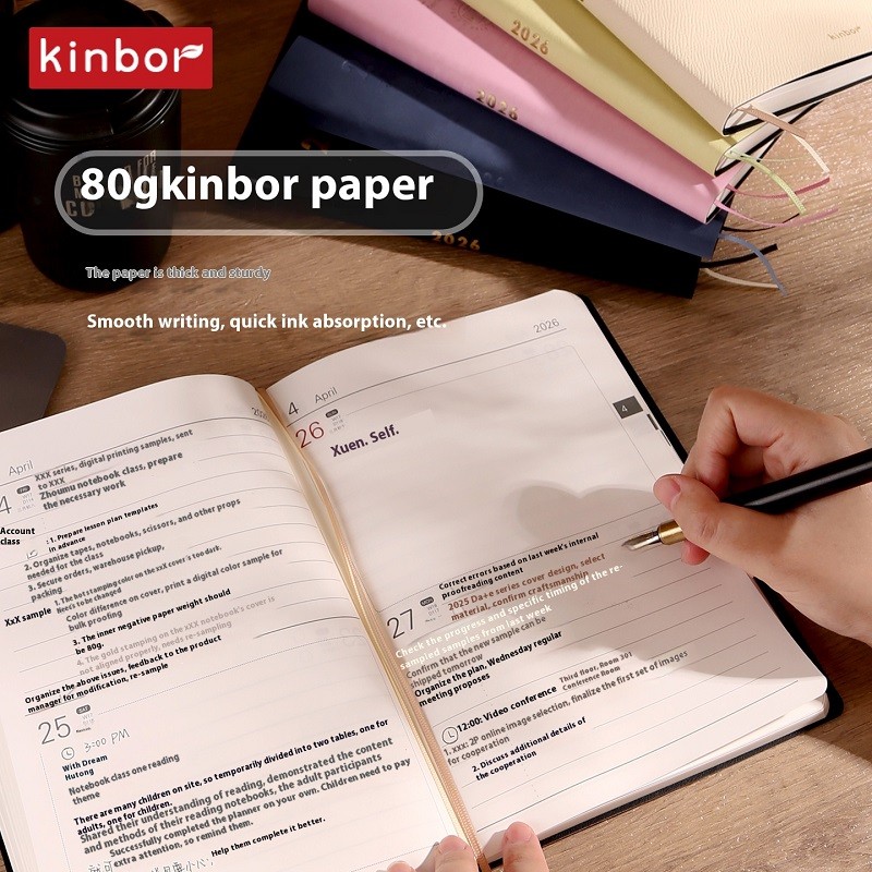 

Kinbor 2026 A5 Planner Notebook 2 Days Per Page,Daily Schedule Organizer Work Journal To-Do List Time Management PU Leather
