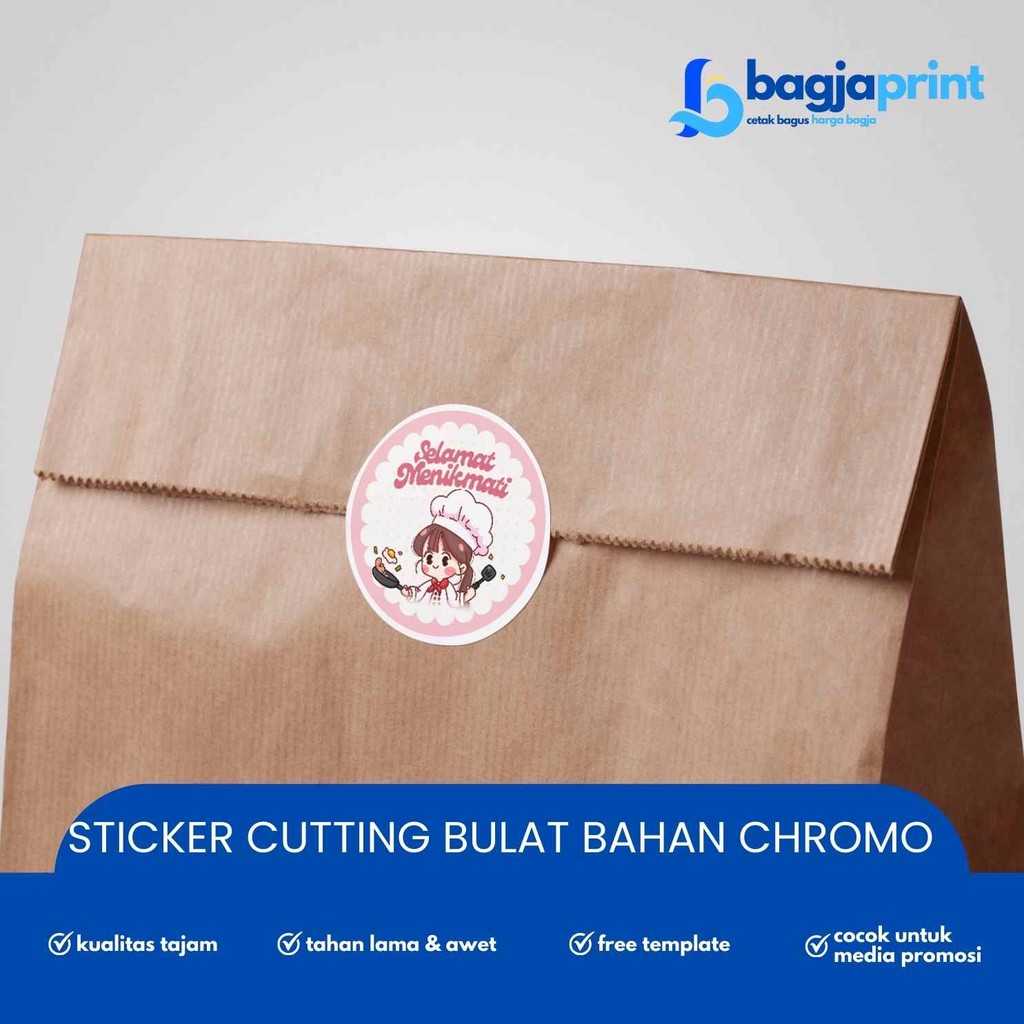 

CETAK STIKER BULAT CUSTOM *ANTI AIR* STICKER LEBARAN MAKANAN LABEL KEMASAN BOTOL TOPLES KUE