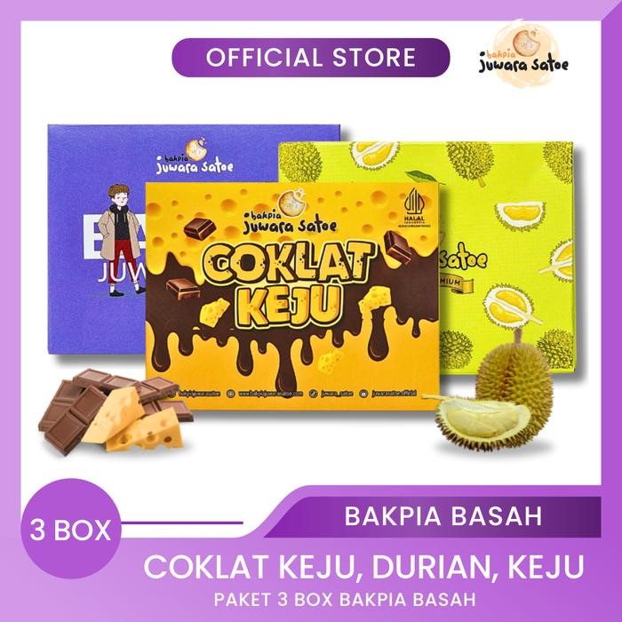 

[ 3 BOX ] PAKET BAKPIA BASAH (COKLAT KEJU, DURIAN, KEJU) - BAKPIA JUWARA SATOE