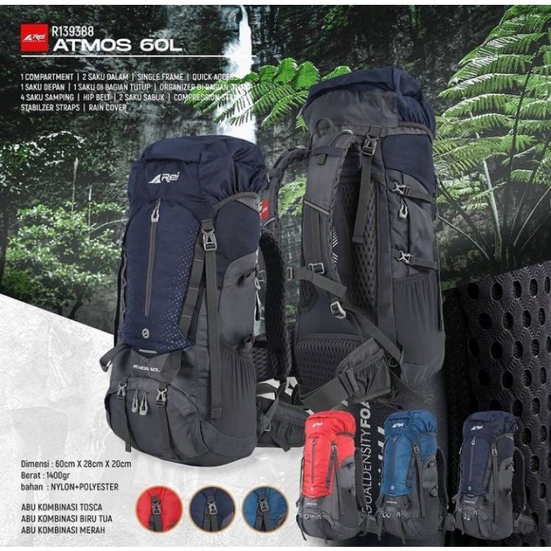 TAS CARRIER REI SERI ATMOS 60L ORIGINAL PRODUCT TAS TRAVELING CAMPING HIKING