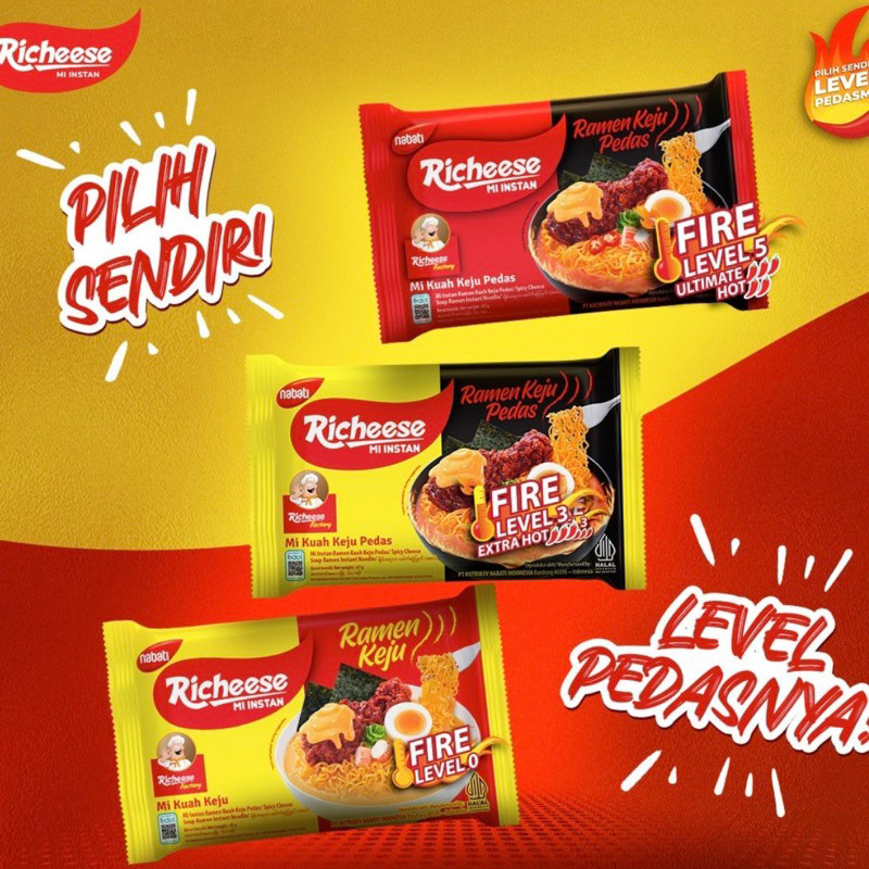 MIE RICHEESE 1 DUS ISI 40pcs LEVEL 0 LEVEL 3 LEVEL 5 GORENG RAMEN KEJU NABATI MINORD