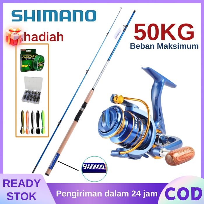 【SHIMANO】Set Pancing Lengkap Joran 2 Bagian Portable & Reel Berputar Efisien Cocok untuk Pancing Lau