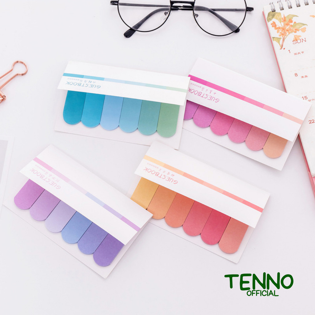 

TENNO Sticky Notes Memo Isi 120 Lembar Catatan Tempel Penanda Halaman Buku Gradasi 6 Warna Rainbow Soft Pastel Macaroon Aesthetic Estetik Guestbook Stick Note