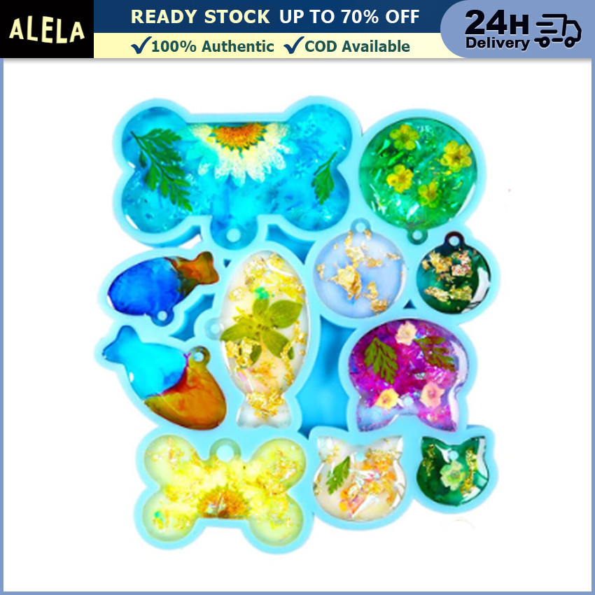 Cetakan Silikon Liontin Pendant Resin Mold DIY Kalung Keychain Bentuk Ikan Anjing Kucing