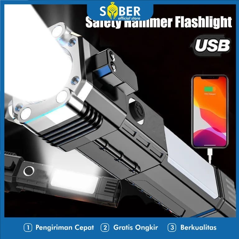 SENTER LED MULTIFUNGSI HUMMER EMERGENCY PLUS 4 MAGNET / SENTER CAS USB