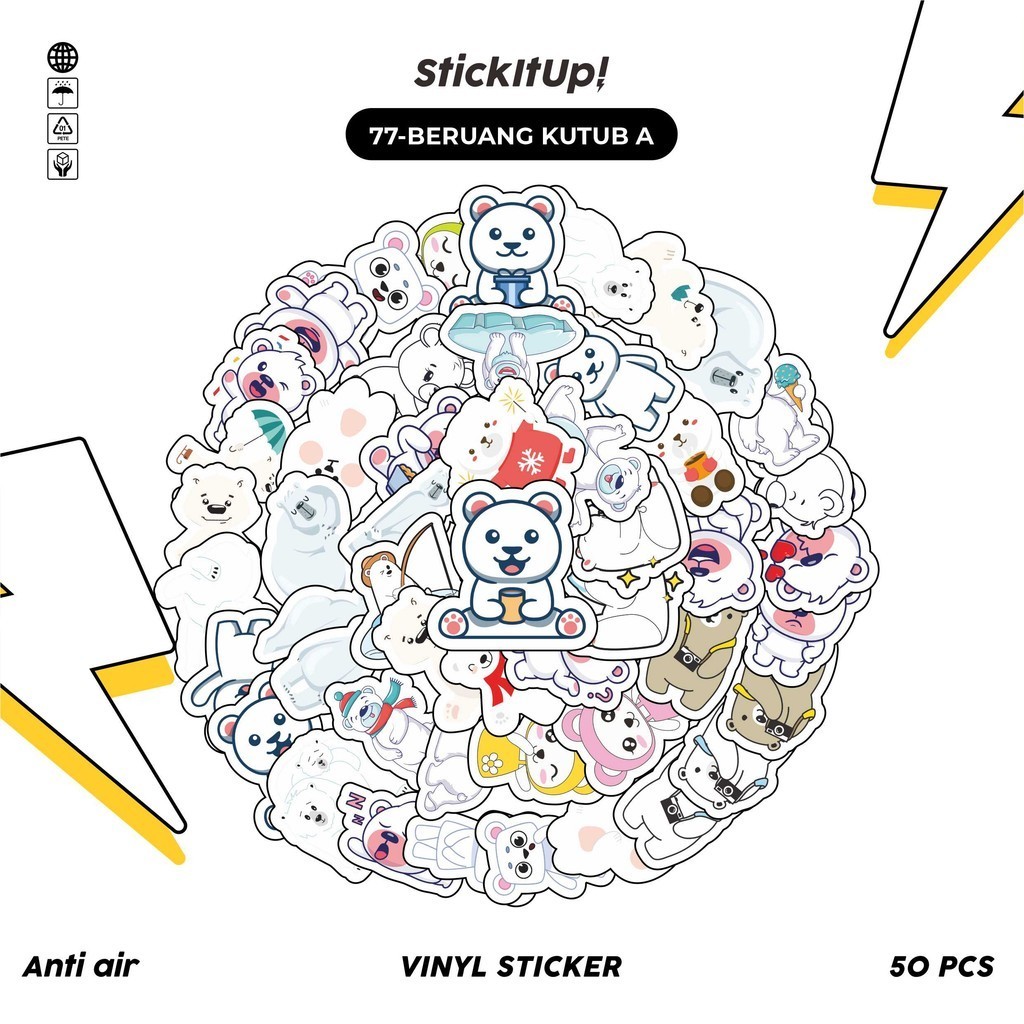 

50 Pcs Stiker Pack Graffiti Motif Kartun Hewan Beruang Kutub / Polar Bear Lucu Lucu Aesthetic Vynil Waterproof untuk Freebies Sticker Buku Journal Casing HP Laptop