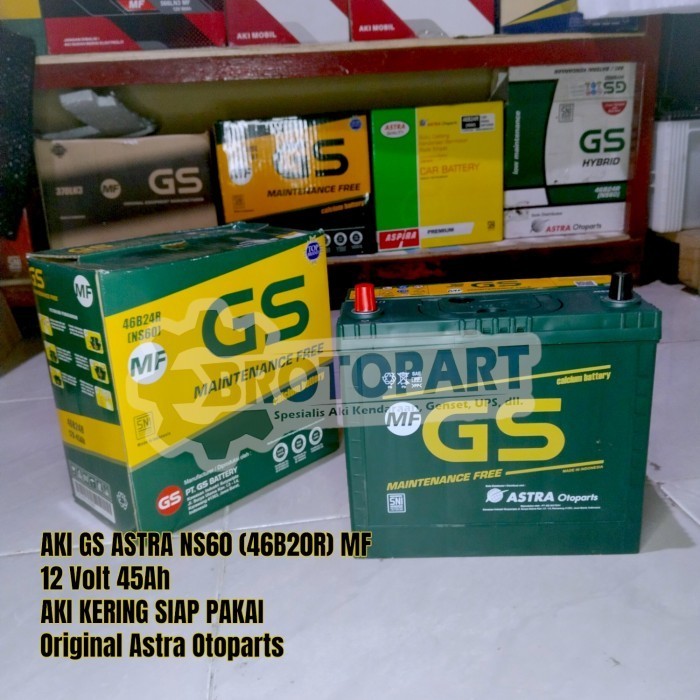 Aki mobil GS ASTRA NS60 46B24R MF Aki kering 45Ah ORIGINAL ASTRA OTOPARTS