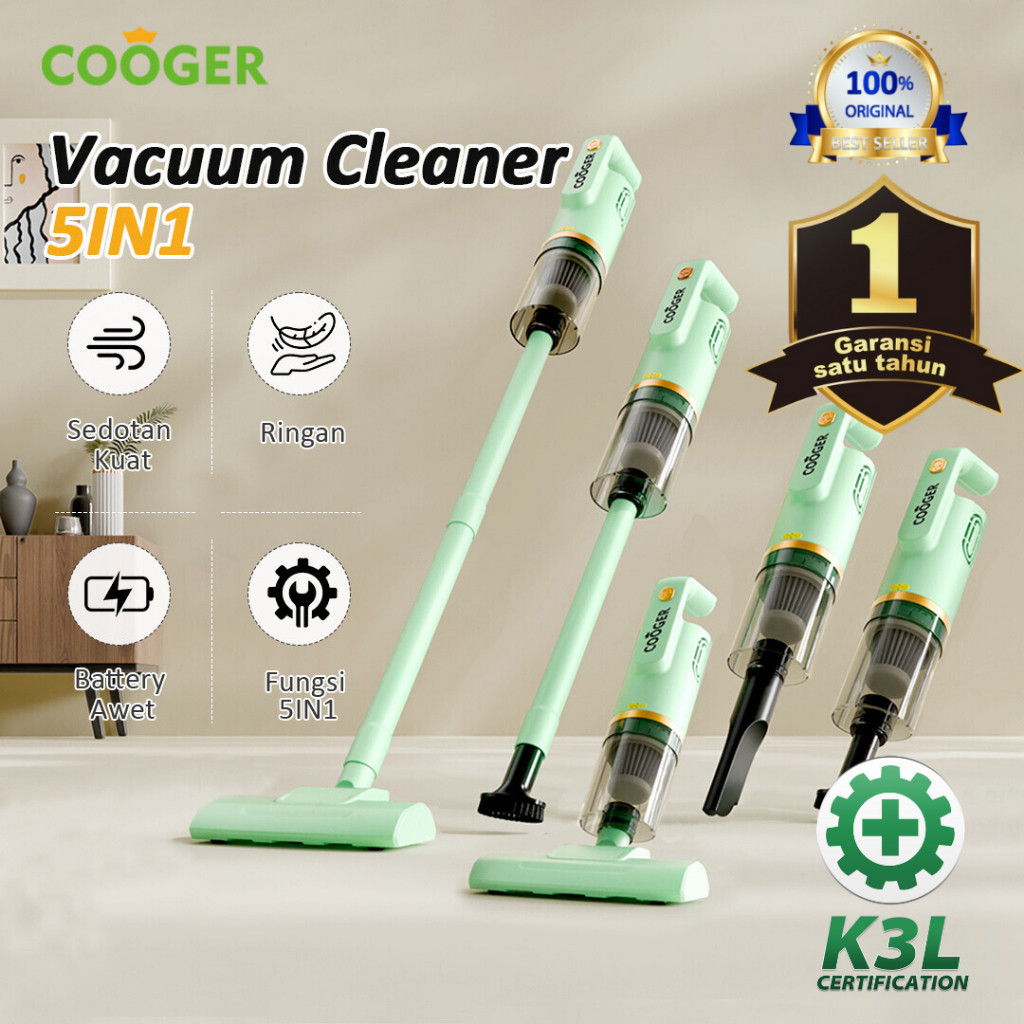 Vacuum Cleaner Vacuum Lantai Penyedot Debu 5IN1 Dengan Gagang Panjang Hijau Alat Penyedot Debu Serba