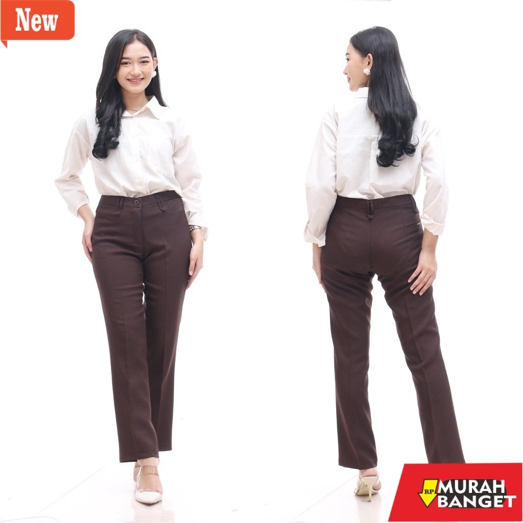 Celana anti kusut wanita yg viral- Celana Panjang Wanita Coklat Tua | Celana Kantor Formal Perempuan