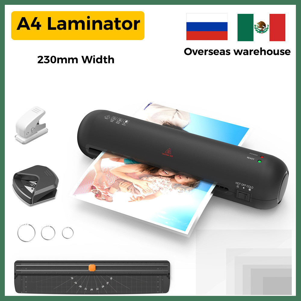 

A4 230mm Desktop Laminator Set Hot and Cold Lamination 2 Roller System 9 inches Max Width with Paper Cutter Trimmer Rounder Hole