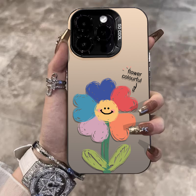 Casing Keras Tahan Kuning Bunga Berwarna-warni Case hp iPhone 11 PRO MAX XS XR 6 7 12 13 14 15 PLUS