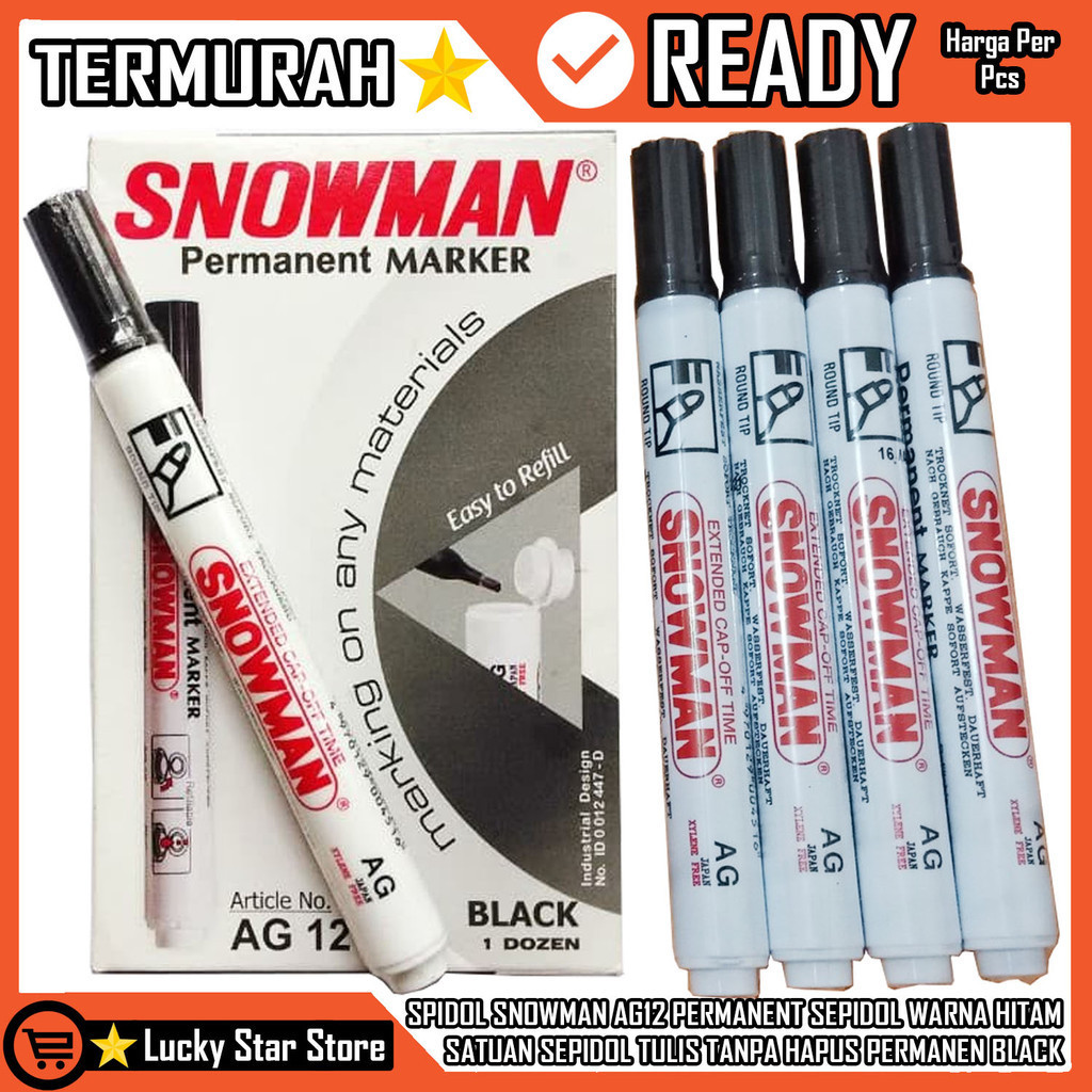 

Spidol Sepidol Snowman Ag12 Ag 12 Permanent Permanen Snowmen Bolpen Balpen Ball Point Pen Pena Bolpoin Kantor Sekolah Alat Papan Tulis Balpen Lancip Luncip Per 1 Pcs Satuan Warna Hitam