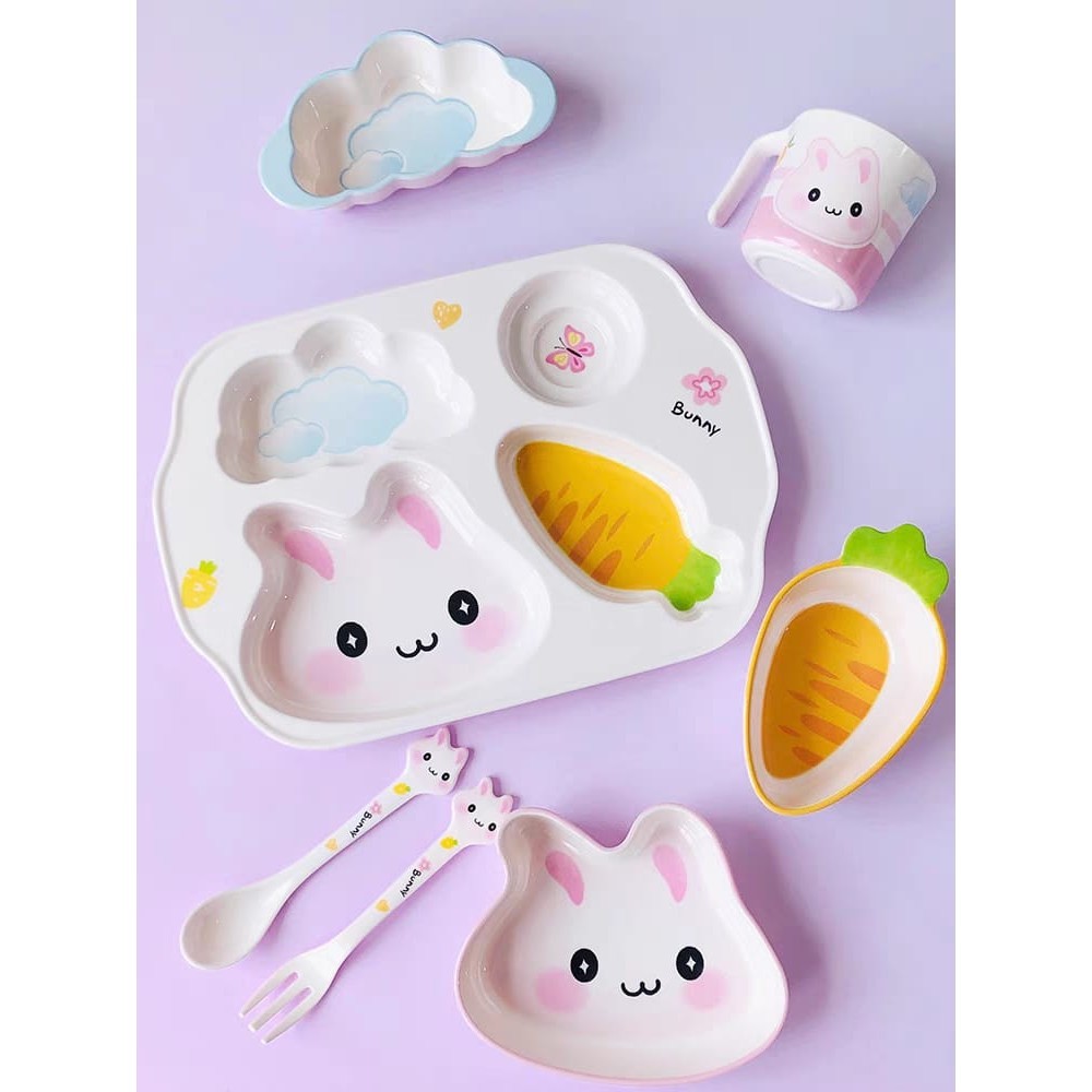 Kids tableware / dining set piring cutleries alat makan anak sendok garpu mangkok melamine kado ulan