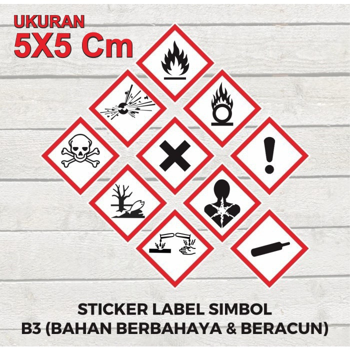 Sticker Label Simbol B3 5x5  Stiker Bahan Berbahaya dan Beracun, Mudah Terbakar, Bahaya teradap Ling