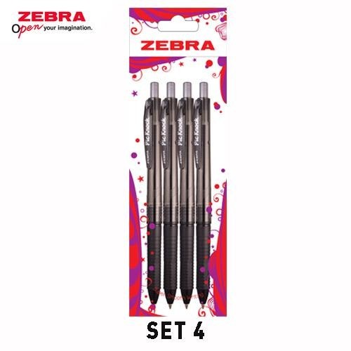 

ZEBRA Picknock Pulpen Pena 4 Pcs 0.7mm Retractable Ballpoint Pen Ergonomic Design Alat Tulis