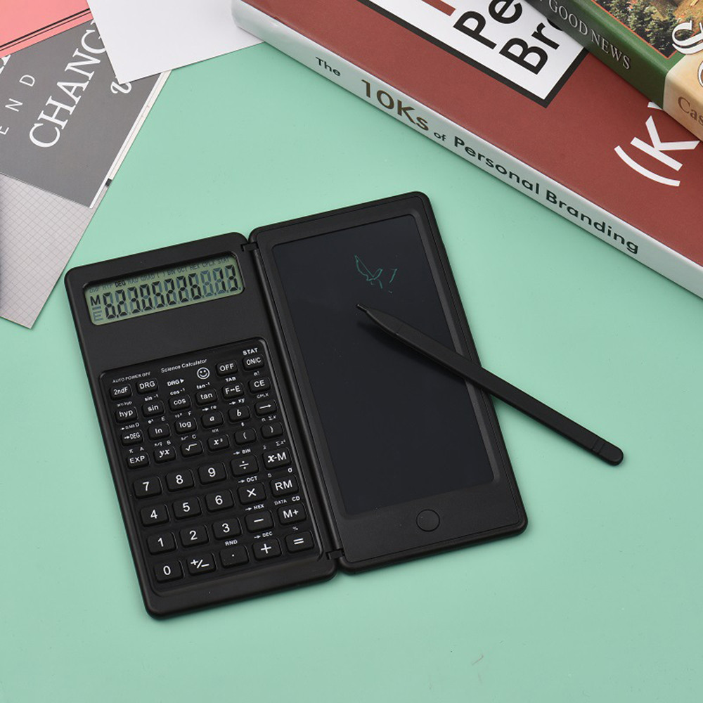 

New 2 IN 1 Foldable Scientific Calculators 10 Digits LCD Display With 6 Inch Writing Tablet Stylus Pen Support Erase Button Lock
