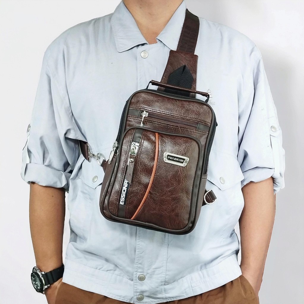 Polo Amstar Tas Selempang Pundak Bahu Kotak Pria Cowok Kulit Sintetis Cod