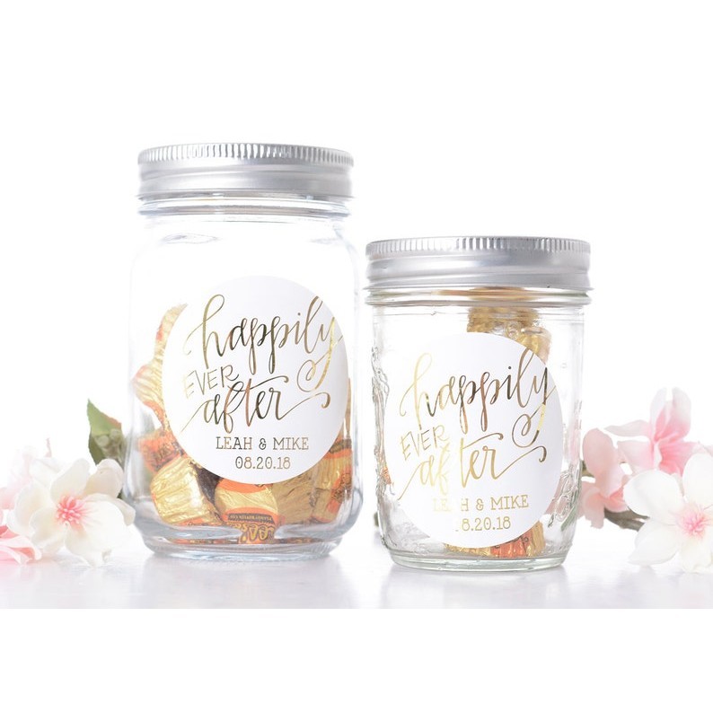 

100 Metallic Foil Wedding Stickers - Foil Wedding Stickers - Custom Wedding Favor Stickers - Favor Labels with Foil, Custom