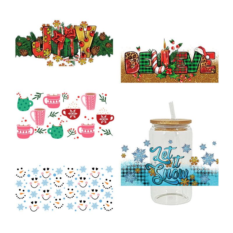 

UV DTF Transfer Sticker Merry Christmas For The 16oz Libbey Glasses Wraps Bottles Cup Can DIY Waterproof Custom Decals D3938