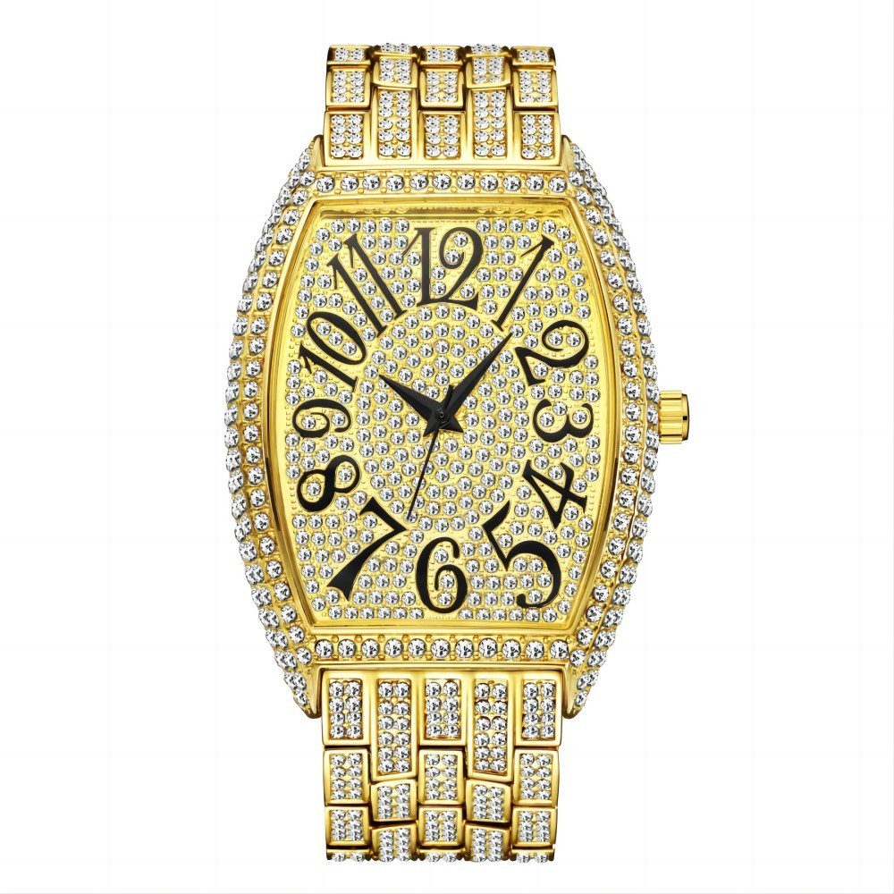 Ice Out Mens Watches Popular Tonneau Full Diamond Silver Geneva Male Watch Hip Hop Original Waterpro