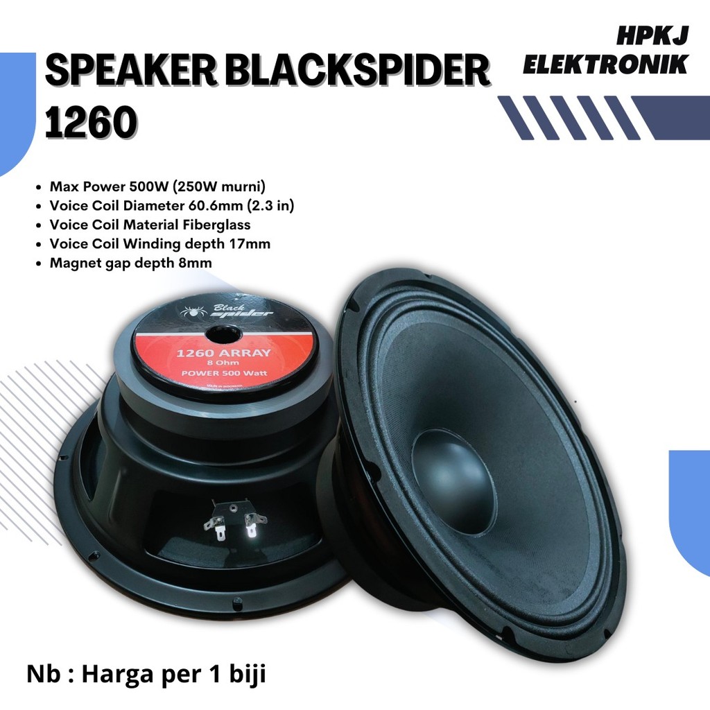 SPEAKER KOMPONEN BLACKSPIDER 1260 ARRAY 500 WATT 12 INCH 12IN 12" BLACK SPIDER