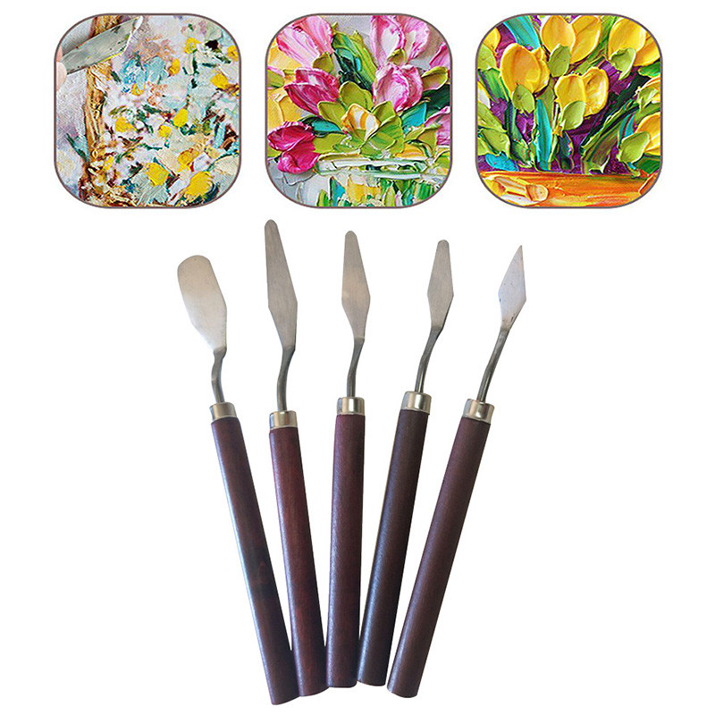 

5Pcs/set Stainless Steel Spatula Kit Palette Gouache Supplies For Oil Painting Knife Fine Arts Painting Tool Set Flexible Blades