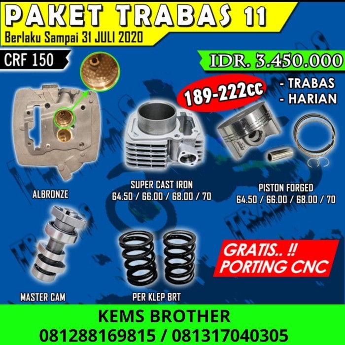 PAKET BRT TRABAS CRF HEAD DAN BLOK BRT TRABAS 11 200CC