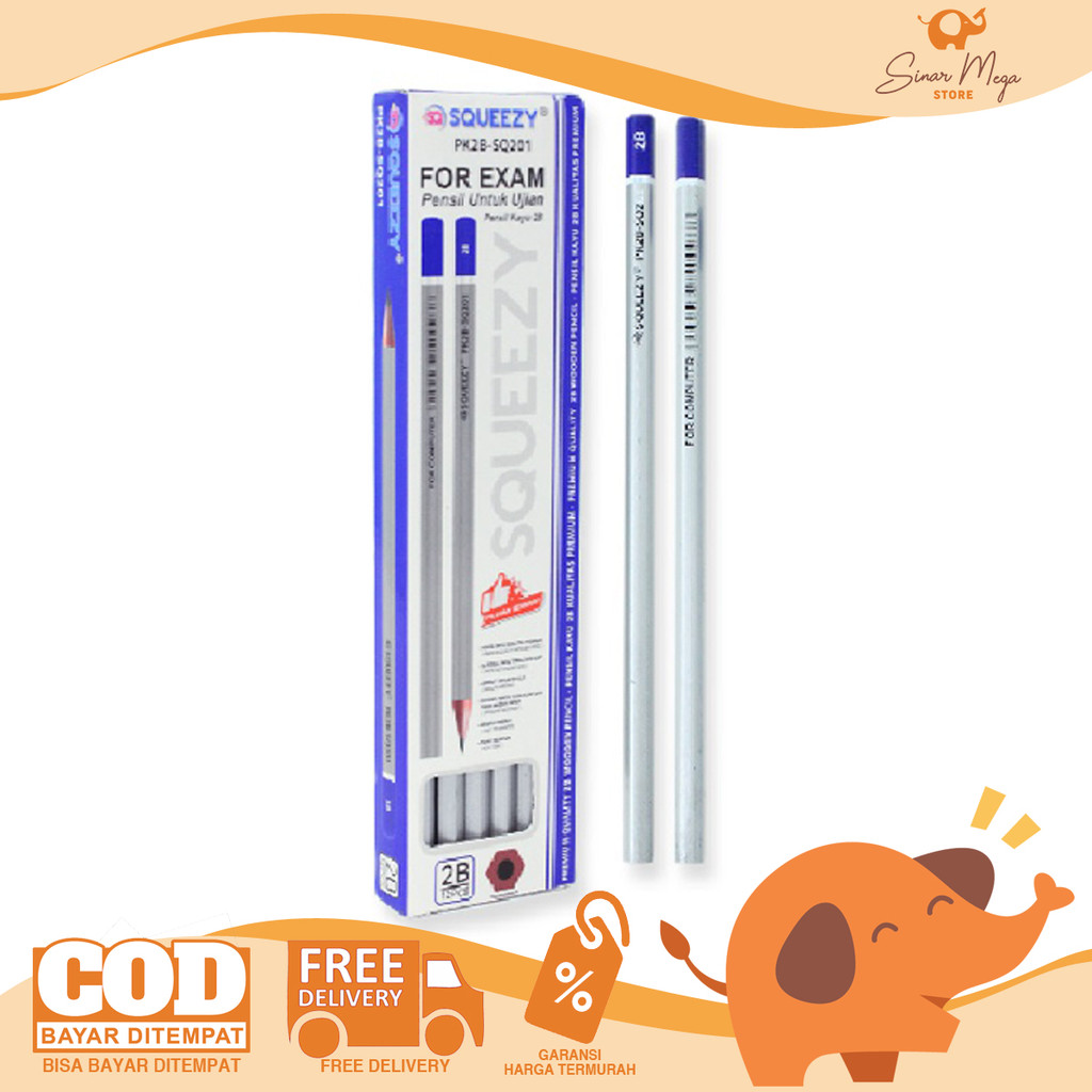 

SQUEEZY Pencil 2B PK2B-SQ201 Pensil Ujian LUSINAN / Pak Isi 12 Pensil Premium