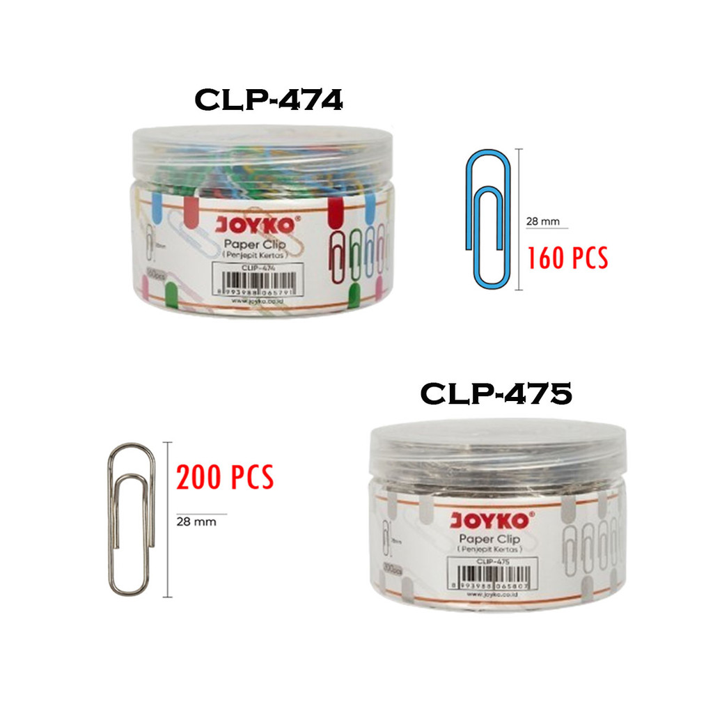 

Joyko Jepit Kertas Silver Warna Warni 1 Box CLP-474/160 Pcs / Paper Clips 200 Pcs CLP-475 / Binder Clips Kertas