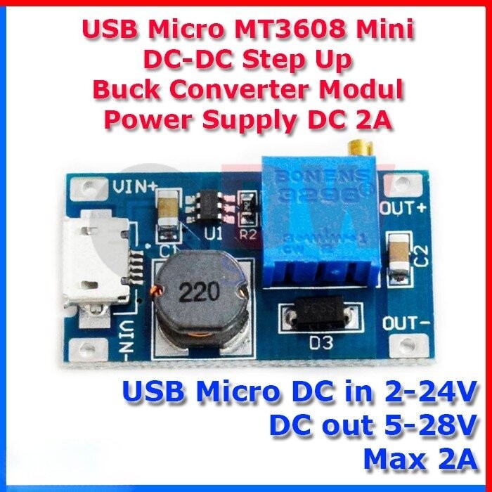 Modul Step Up Micro USB MT3608 Step Up Adjustable DC to DC Module Micro USB MT 3608