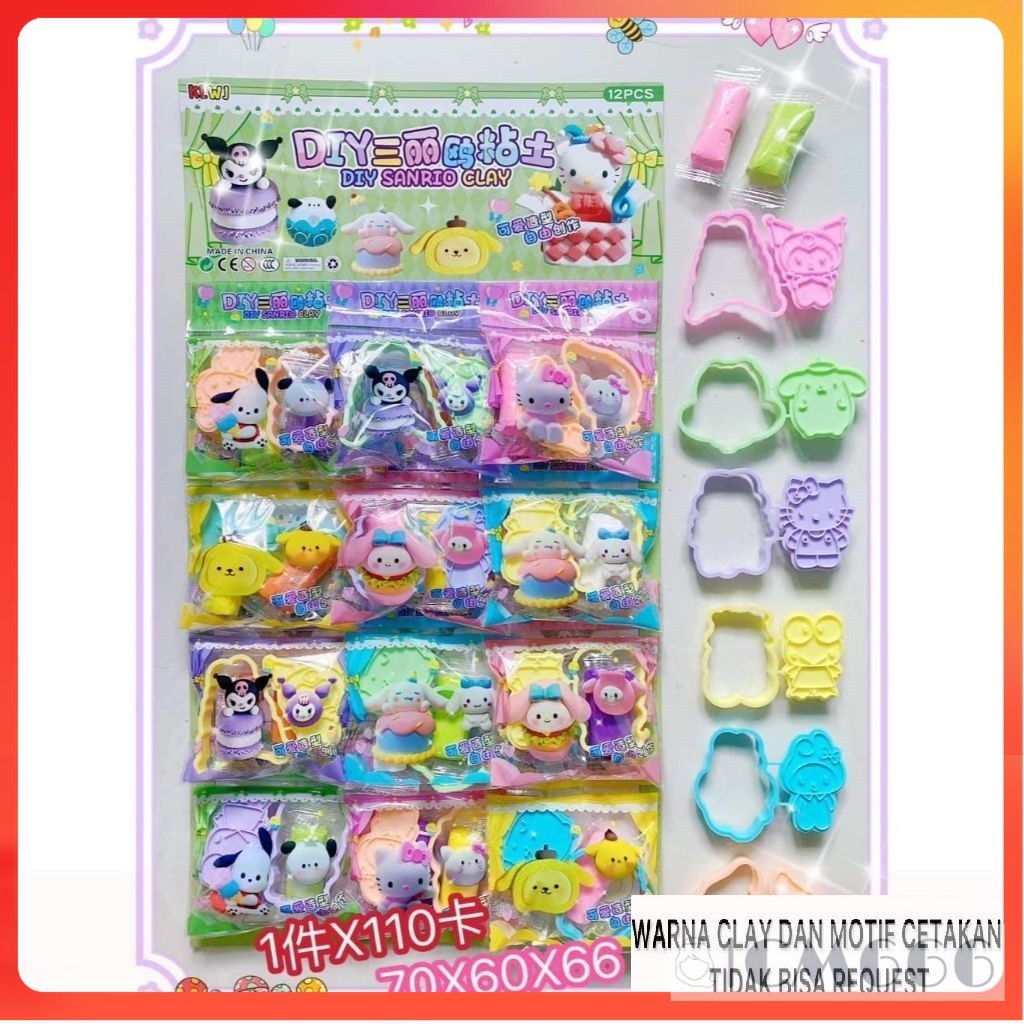 Mainan Cetakan Clay Karakter Sanrio isi 12pcs