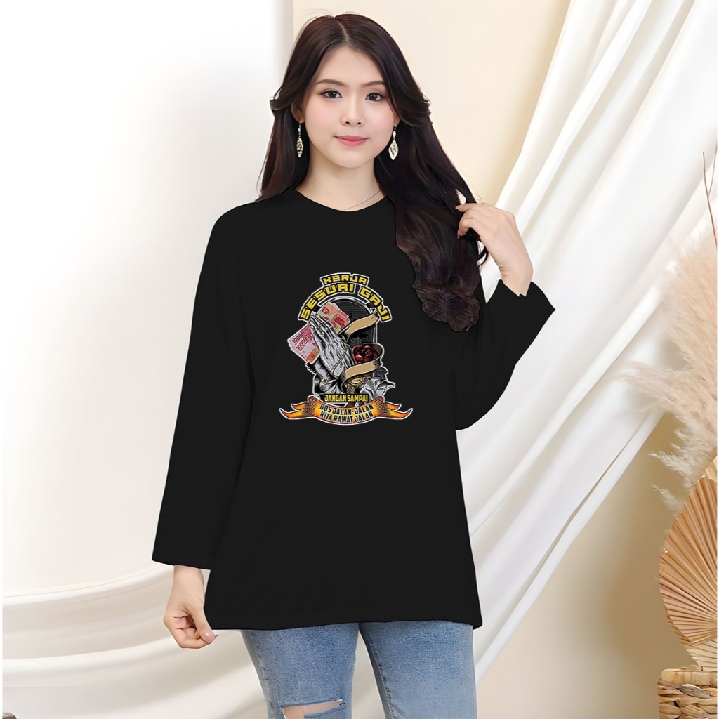 Kaos Oversize Wanita Panjang/Kaos Distro Wanita Lengan Panjang/Kaos Streetwear Oversize Panjang