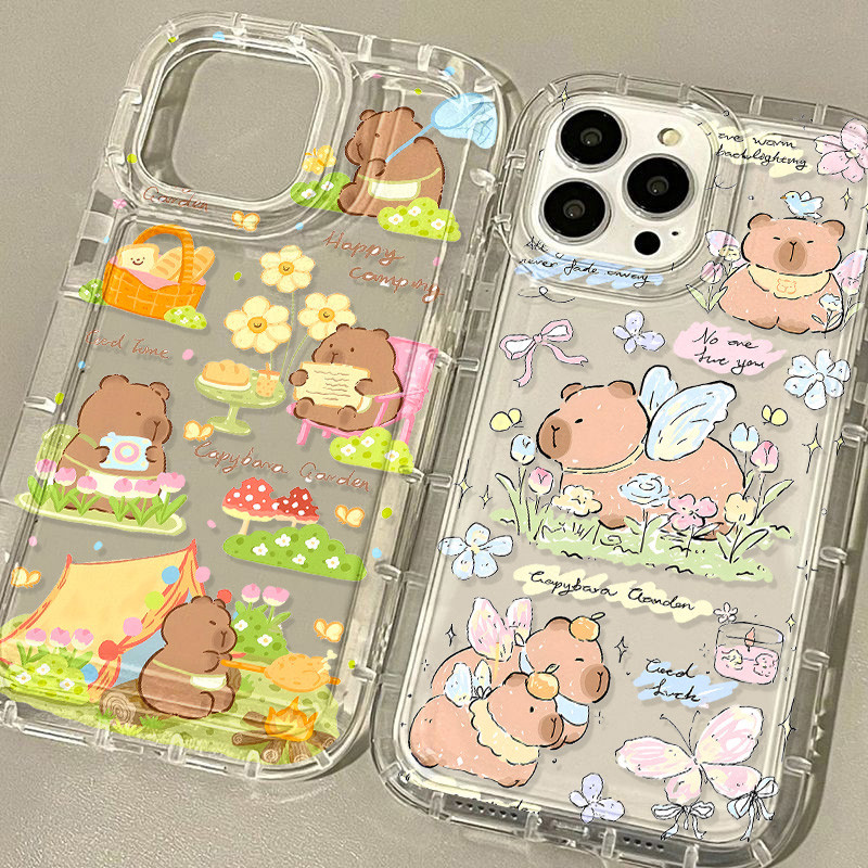 

Funny Cute Cartoon Capybara Phone Case For iPhone 13 Case iPhone 14 15 Pro 11 12 Pro Max XR XS X 7 8 Plus SE 2020 Flower Cover