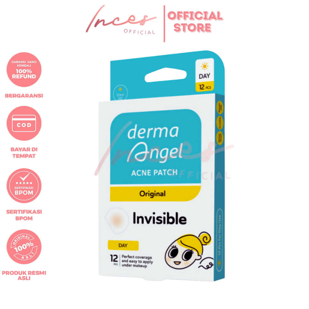 INCES - Derma Angel Acne Patch Day: Isi 12 Patch | Plester Jerawat Transparan | Sticker Jerawat Sian