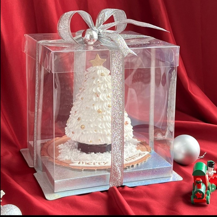 

Cake Box Mika Dus Kotak Kue 26 x 26 cm Tutup Transparant PET - Silver, 26 x 26 x 18 cm