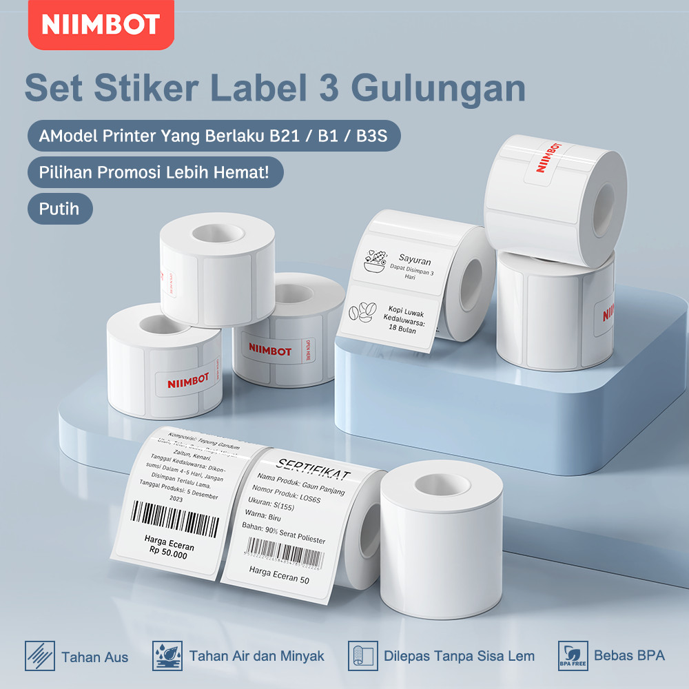 

Paket 3 Gulung - NIIMBOT B21/B1/B3S Kertas Label Mesin Cetak, Stiker Label Harga & Makanan