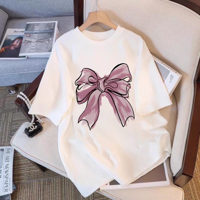 SAFASTORE- Dasi kupu-kupu merah muda/T shirt oversize/Atasan Korea/Kaos Oversize Lengan Pendek T-Shi