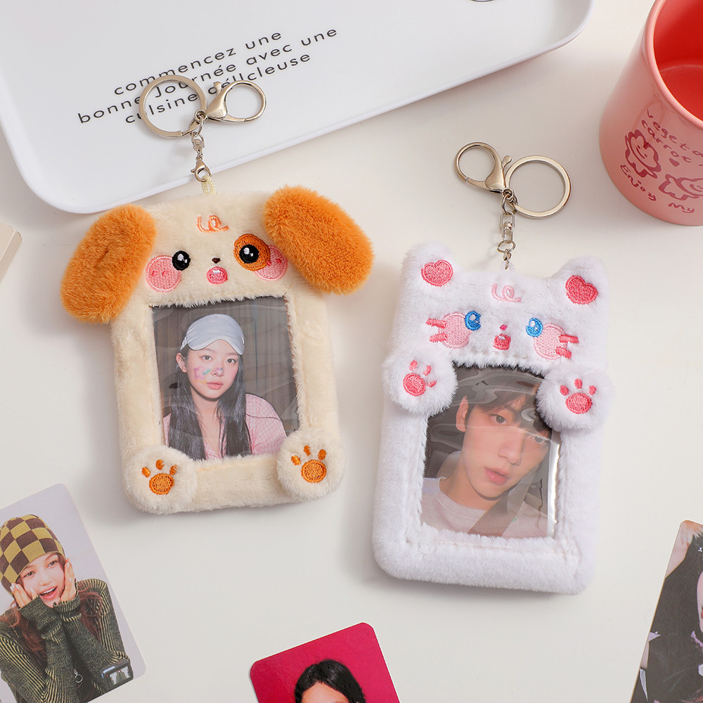 

2023 Kawaii Cartoon Photocard Holder Animal Series Soft Plush 3 Inch Kpop Photo Card Holder Bag Pendant School Stationery