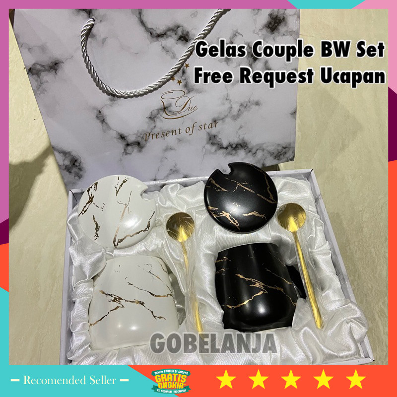 Cocok buat pacar kado istri suami hampers murah natal / (Hampers) Gelas Couple Marble Mug Set Gift B