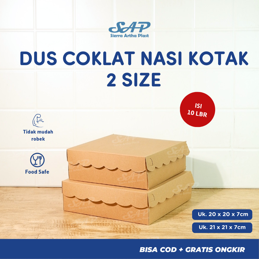 10 lembar - BOX NASI TEBAL COKLAT R10K 20 X 20 X 7 / BOX NASI TEBAL COKLAT R10B 21 X 21 X 7/ BOX KRA